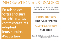 ALERTE CANICULE : horaires adaptés des déchetteries